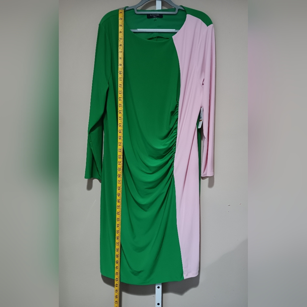 Kasper Women's (Size 3X)  Green/Pink Colorblock Knee-Length Sheath Dress (NWT) - Picture 12 of 14